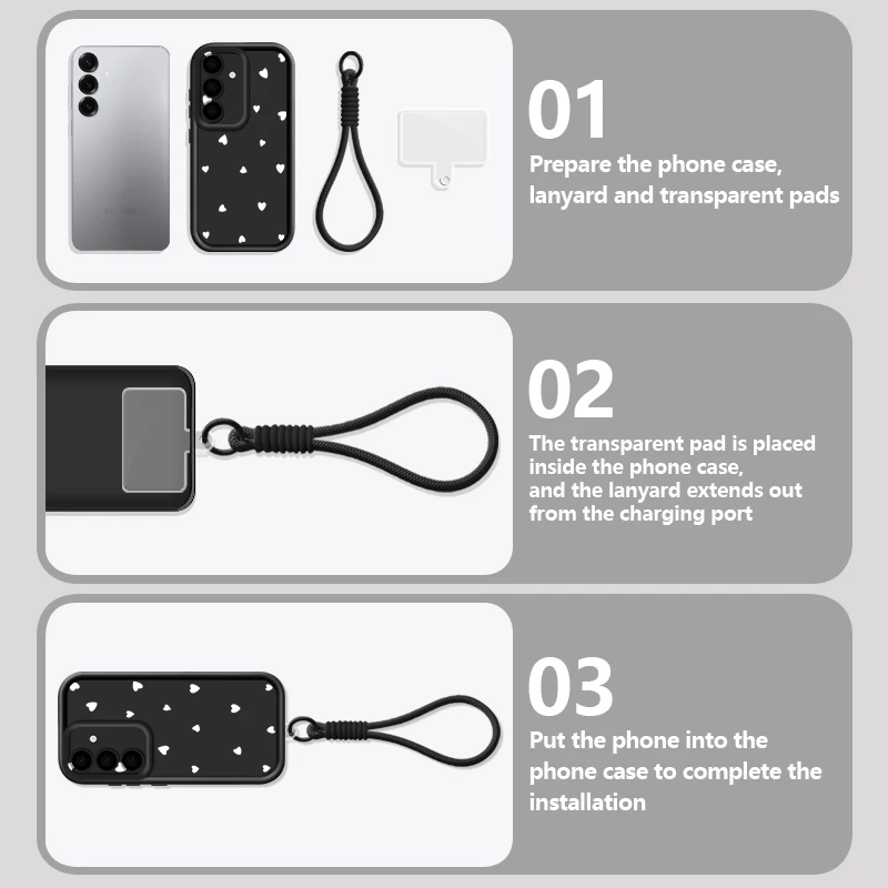 Chic Heart Patterned Soft TPU Lanyard Phone Case