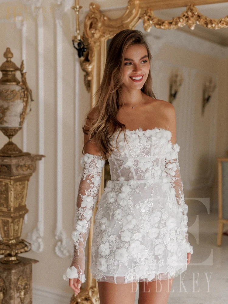 BEBEKEY Customized Sexy Mini Short Prom Dress Luxury Beaded Lace Homcoming Gown New In 3D Flower Printing Evening Party Dress 6