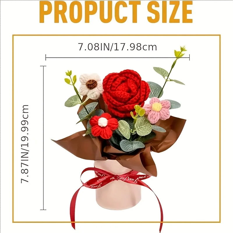 1 Set Handmade Crochet Rose Sunflower Daisy Decoration Bouquet, Handmade Artificial Flower Party Gift, Suitable for Parties