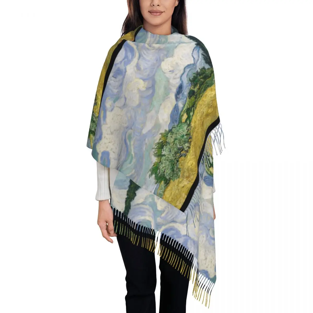 

Шаль из пшеничного поля с кипарисами, шали для женщин, зимний теплый длинный мягкий шарф Винсента Ван Гога