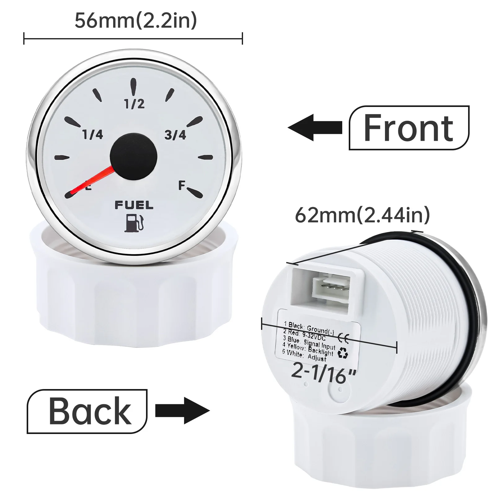 52mm Fuel Level Gauge 0-190ohm with Fuel Meter Indicator 100MM-500MM with 7 Color Backlight for Boat Car 12V 24V