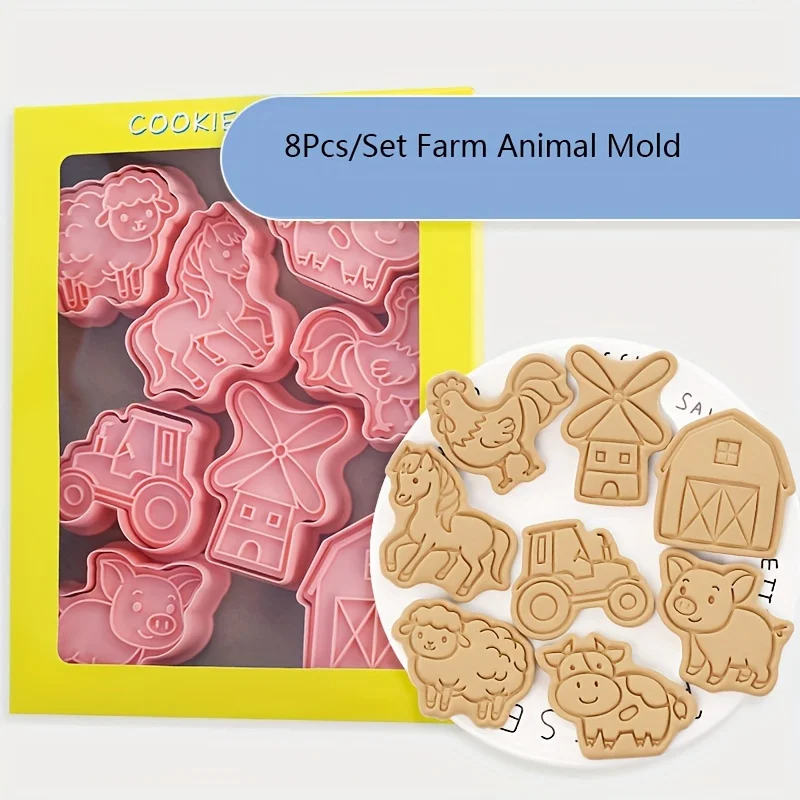 Cookie Cutter 8Pcs/Set Farm Animal Biscuit Mold Windmill Cow Pig Horse Chicken And Sheep Cookie Cutting Mold Sugar Flipping Baking And Pressing