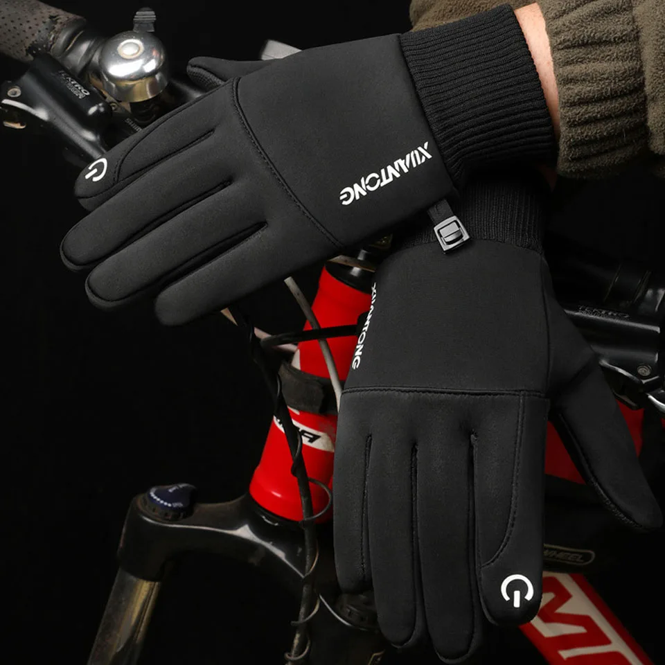 LOOGDEEL Fleece Cycling Gloves Non-slip Thermal Touch Screen Windproof Waterproof Men Skiing Running Bicycle Motorcycle Gloves 6