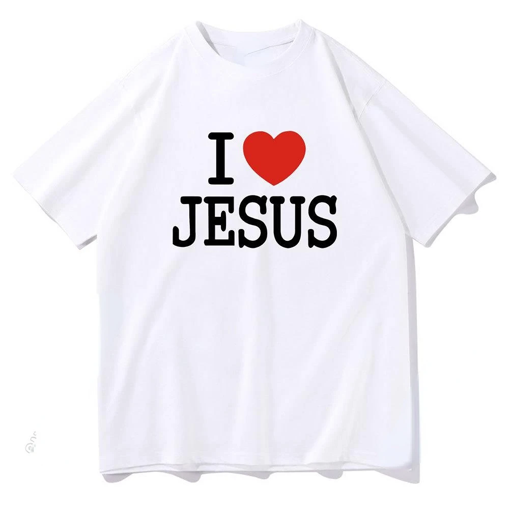 

I Love Jesus Oversize Font Printed T Shirt Couples Korean Trend Shrink Proof Letters T Shirt Men Women Harajuku Tshirt