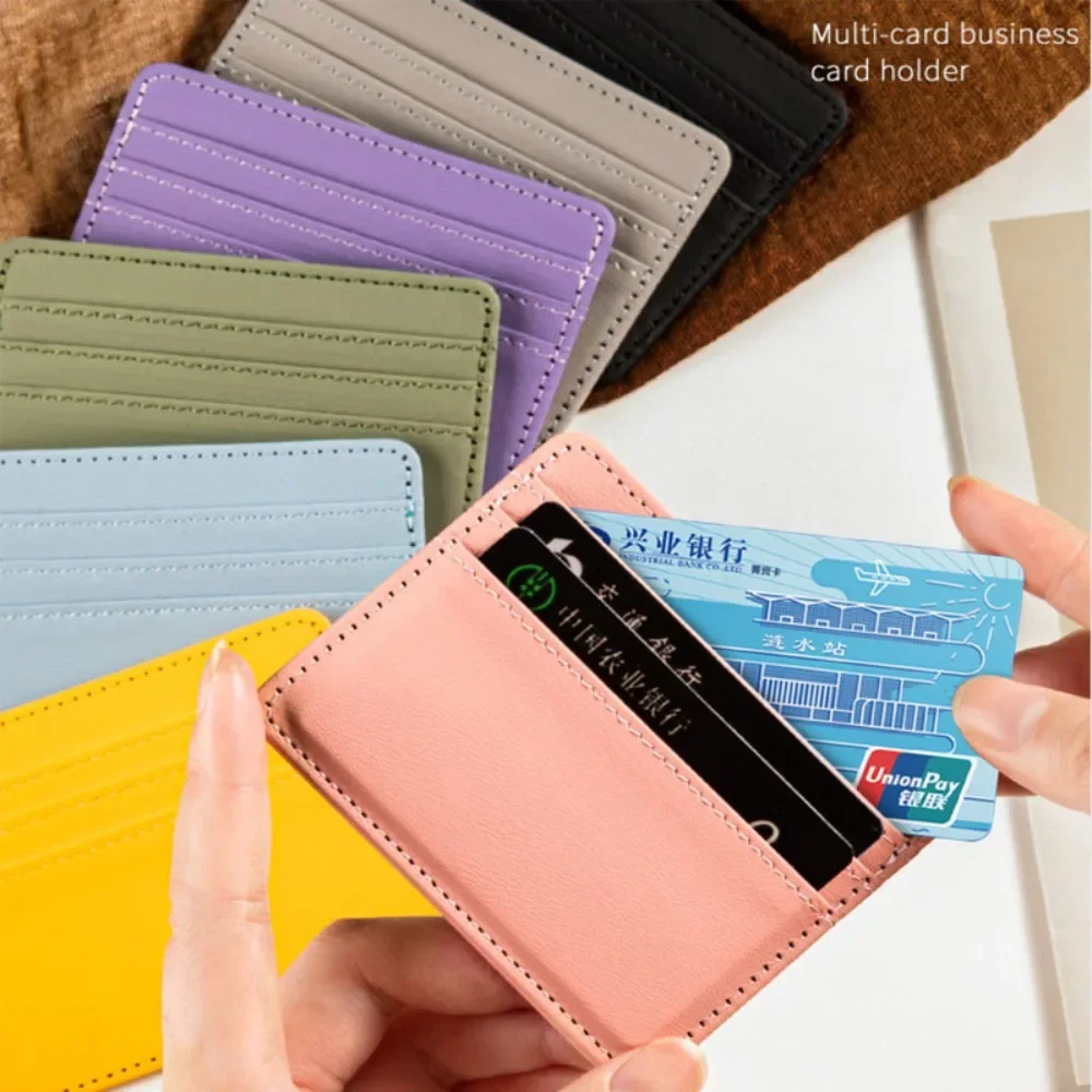 Mini Ultra-thin Leather Wallet 4 Slots Cardholder Slim Bank Credit Card Holder Men's Business Small ID Case for Women Purse