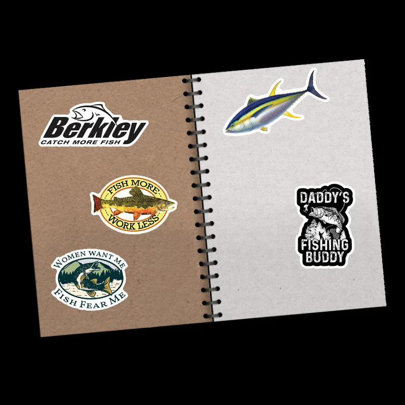 10/30/50/100pcs Fishing Stickers Waterproof Skateboard Motorcycle Guitar Luggage Laptop Bicycle Sticker Kids Toys 4