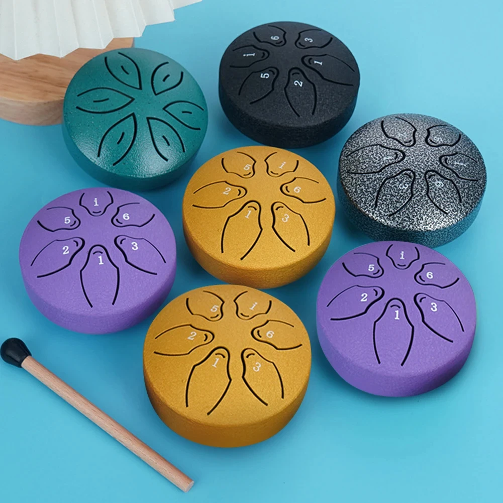 Steel Tongue Drum Portable Rain Drum Hand Pan Drum Percussion Musical Instruments 3 Inch 6 Notes For Yoga Meditation Musical Toy