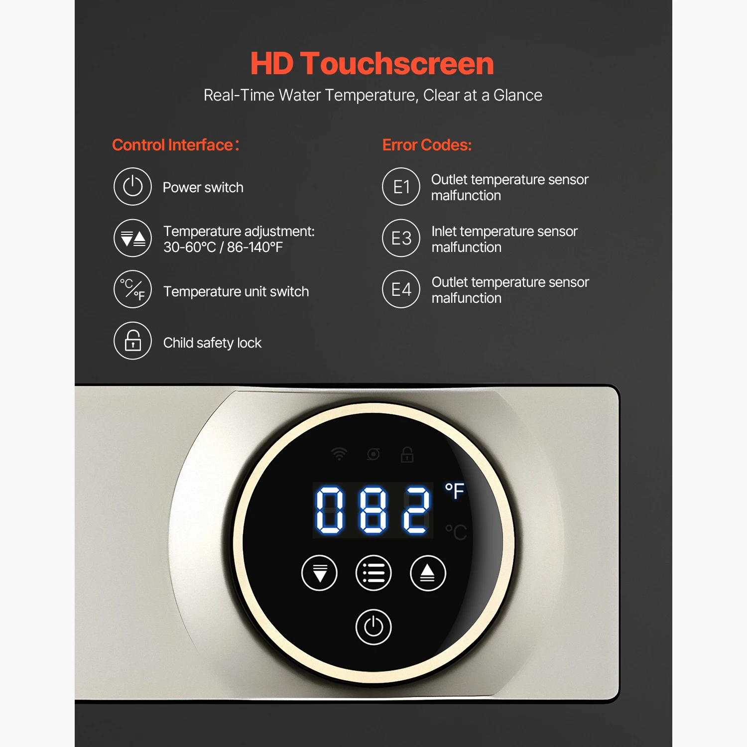 SucceBuy Tankless Electric Water Heater 27kW Instant Hot Water Heater Under Sink On Demand for Bathroom w/ LCD Touch Screen 240V 4