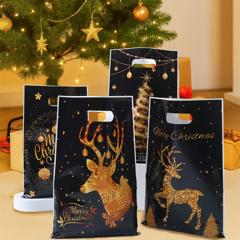 50PCS Mixed Golden Elk Christmas Series Party Gift Tote Bag OPP Glitter Gift Bag Candy Bag Plastic Gift Return Bag – Detail 1
