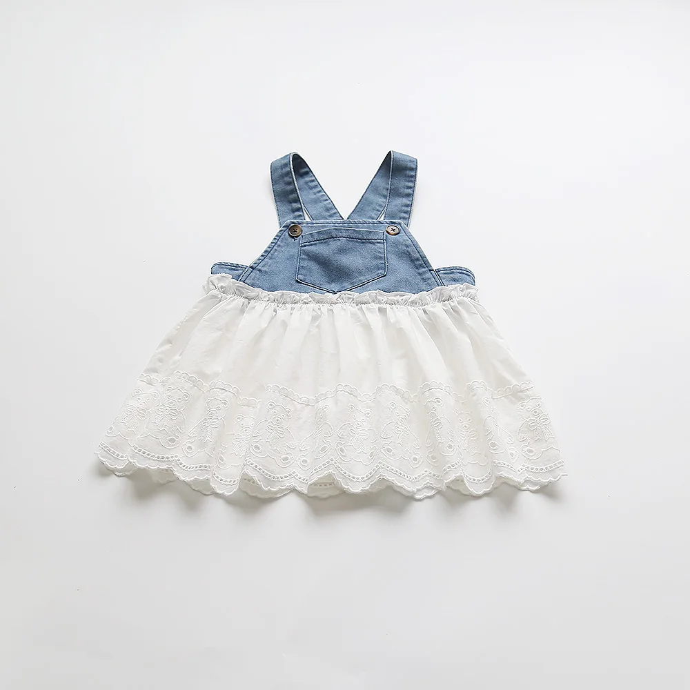Cute Baby Girl Lace Denim Patchwork Dress
