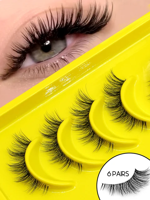 GROINNEYA Half Lashes Cat Eye Lashes Soft Natural Clear Band Lashes Natural Look Faux Mink Wispy Mink Eyelashes Makeup