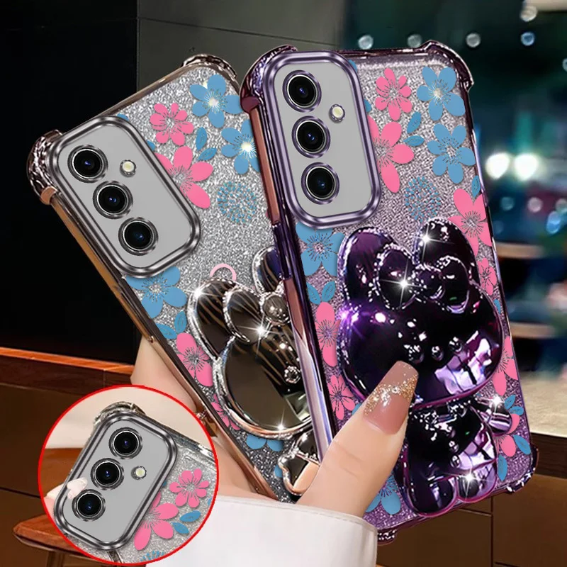 Elegant Blue Floral Phone Case Set with Lanyard and Stand – 3 Piece Set