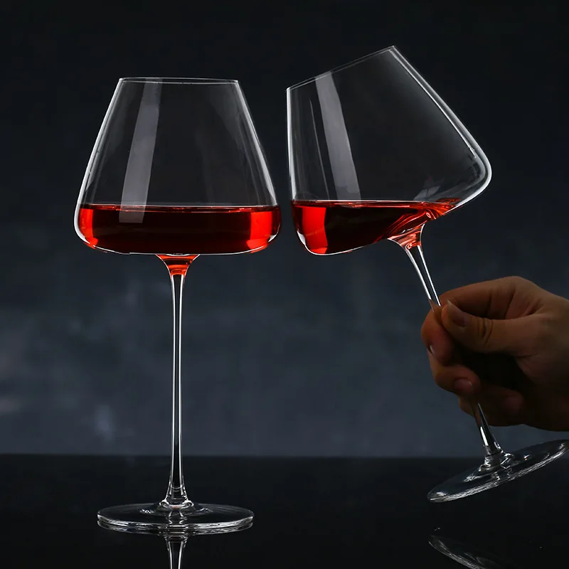Glass Drinkware Creative 550-650Ml Convex Bottom Handmade Red Wine Glass Ultra-Thin Crystal Burgundy Bordeaux Goblet Art Big Belly Tasting Cup