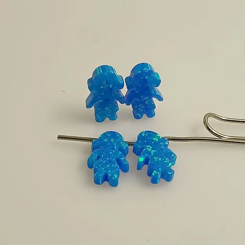 (2 Pz/5 Pz/Lotto) Fashion Fire Dream Blue Op05 Ciondolo Opale A Forma Di Ragazza 8.5 X13Mm Charm
