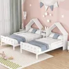 Double Twin Bed Frame for Kids, Bed Frame with House Shaped Nightstand, Twin Size Shared Beds Frame Double 3