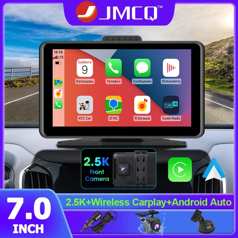 

JMCQ 7" 2.5K Car DVR Carplay Android Auto Dashcam 1080P Rear Camera Dashboard Driving Recorder Portable Car Stereo Bluetooth