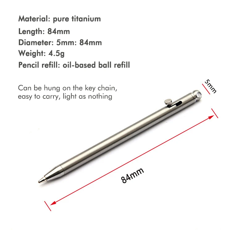 Pure Titanium Mini Compact Bolt Pen Portable Keychain Pen Portable Travel Metal Ballpoint Signing Party Gifts Guests ballpoint pen
