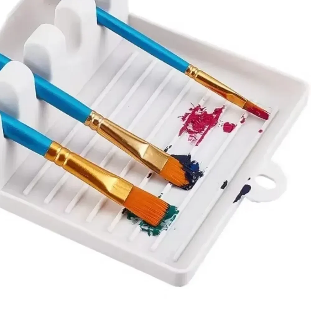 1pc-Paint Brush Rest Holder White Plastic 4 Slots Paintings Brushes Rests Drip Tray Pad for Watercolor Oil Acrylic Painting