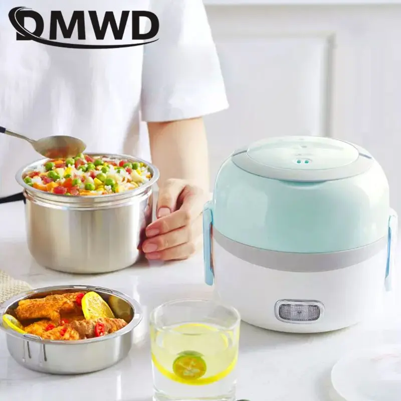 DMWD Mini Rice cooker 2 double layers multifunction heating cooking electric lunchbox used in house 220V breakfast steamer EU