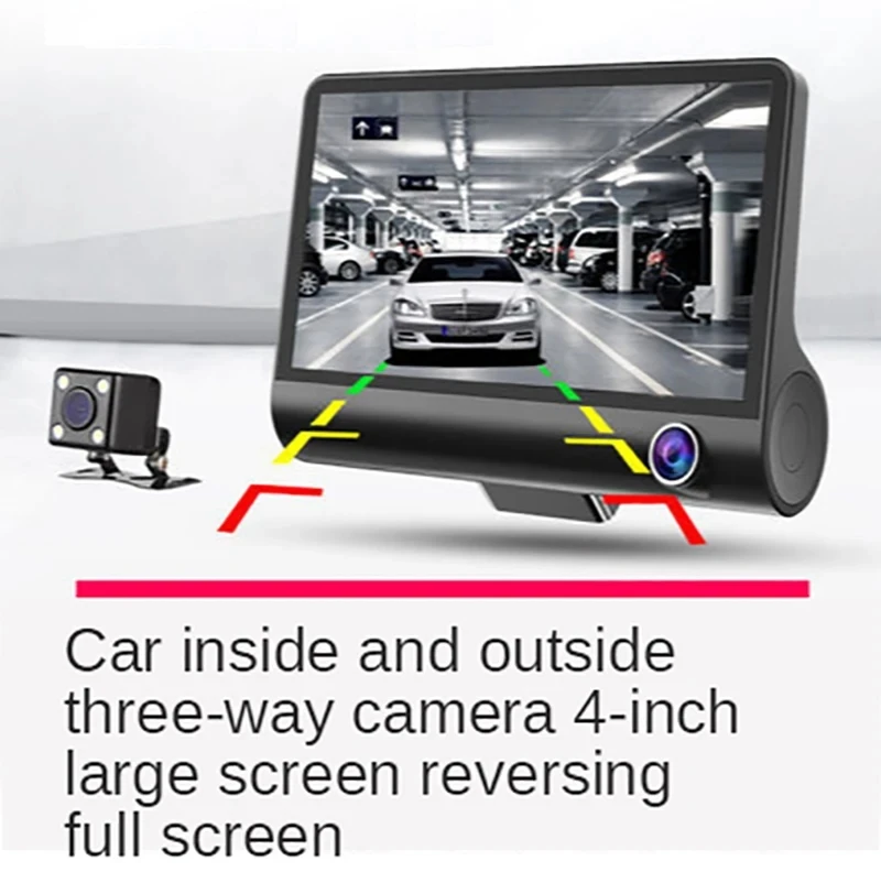 DashCam 차량용 DVR 카메라 3 대, 4 인치 FHD 1080P, 자동 비디오 녹음기, 듀얼 렌즈, 후면보기 카메라 포함, 나이트 비전 등록, 블랙 박스
