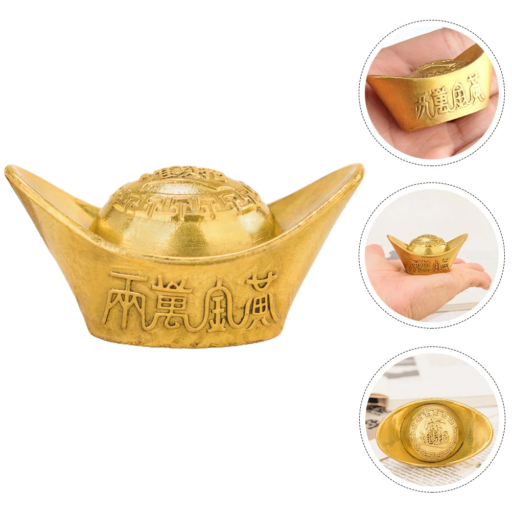 

Copper Ingot Ornament Chinese Fengshui Gold Ingot Statue Yuan Bao Figurine