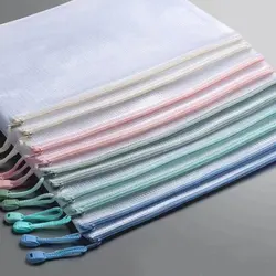 10Pcs Thickened Mesh Zipper Pouch A4 File Bag Transparent Test Paper Storage Waterproof Bags Zip Folders Office School Supplies