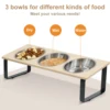 Elevated Cat Bowls with 3 Stainless Steel Bowls 15° Tilted Anti-Vomiting Raised Cat Food Bowl for Small Cats Puppies Accessories 3
