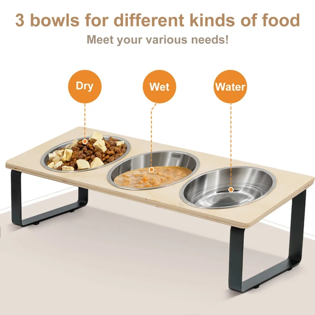 Elevated Cat Bowls with 3 Stainless Steel Bowls 15° Tilted Anti-Vomiting Raised Cat Food Bowl for Small Cats Puppies Accessories 3