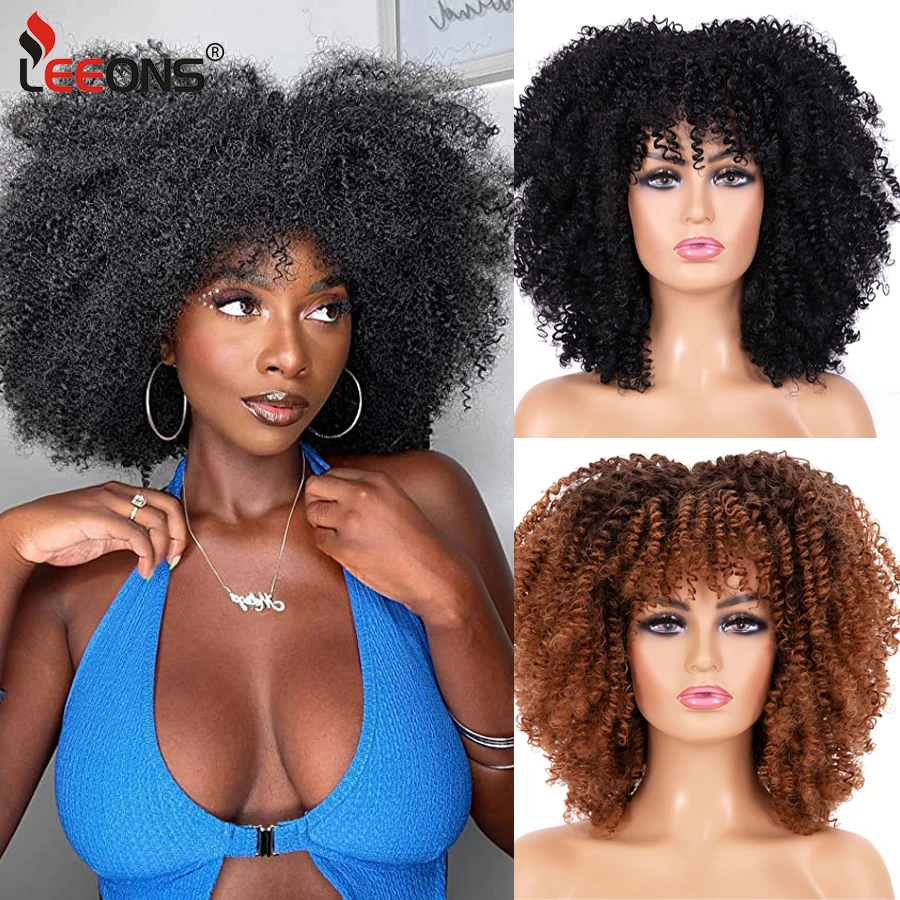 

Cheap Bounc Synthetic Dark Brown Afro Kinky Curly Hair Wig Short Loose Springy Wavy Bob Wigs Fluffy Weave Curls Afro Hair Wig