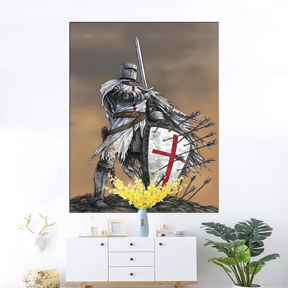 

Knight Templar Flag Banner Tapestry Polyester 150x90cm Hang On The Wall Custom Indoor Personality Decoration