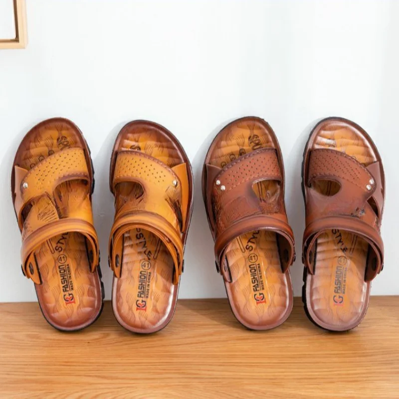 صنادل جلدية خارجية بمقدمة مفتوحة ، شباشب شاطئ صيفية ، مانعة للانزلاق ، أحذية مزدوجة الغرض تسمح بتنفس الهواء ، صنادل مريحة غير رسمية ، جديدة