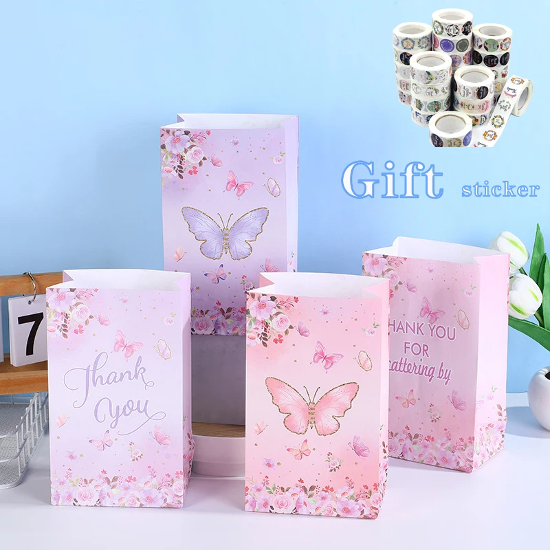

5pcs Paper bags and Sticker Butterfly Gift Bag Party Wedding Favor Cookie Candy Bags Birthday Creative romance Packing bags