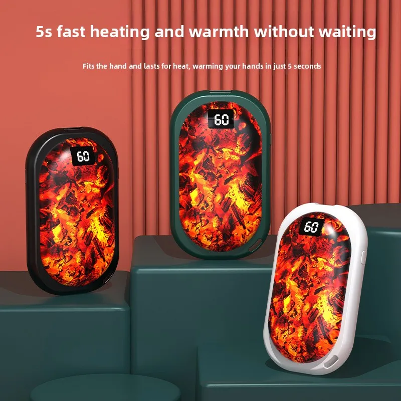 New Flame Hand Warmer Charging USB Mini Charcoal Fire Charging Large-Capacity Three-Speed Digital Display Hand Warmer
