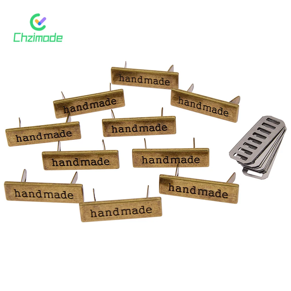 Clothing labels garment labels sewing labels 10Pcs Hand Made Metal Labels Tags Handmade Garment Labels for Clothes Jeans Shoes Bags DIY Letter Sewing Crafts