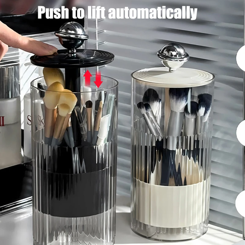 1pc Cosmetic Storage Box Lipstick Container﻿ Automatic Lifting Makeup Brushes Holder With Lid Dustproof Makeup Organizer 4