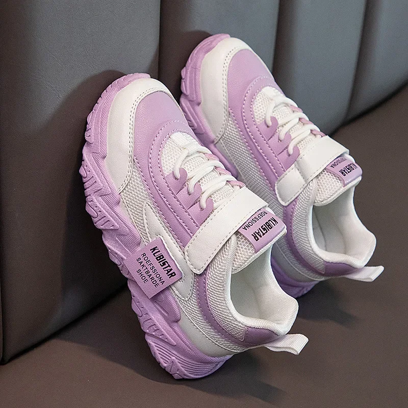 【Get the Perfect Fit】 Spring New Kids Sneakers 2025 PU Girls Casual Mesh Solid Pink Boys White Hook & Loop Children Non-slip Sports Shoes.