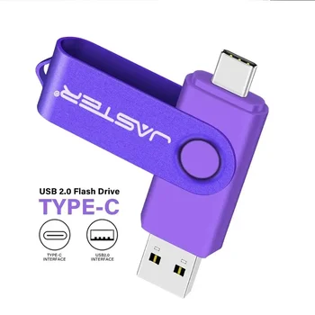JASTER TYPE-C USB 스틱, 보라색 USB 2.0 플래시 드라이브, OTG 키 체인 펜 드라이브, 휴대 전화용 고속 펜 드라이브, 32GB, 16GB, 64GB