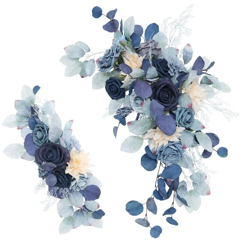 

2pc/set Haze Blue Wedding Flower Arch Backdrop Decor Flower Wall Door Threshold Flowers Wreath Living Room Party Pendant Garland