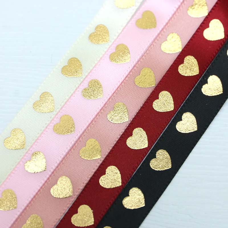 (10 Meters/roll) 10mm Hot Stamping Peach Heart Ribbon Love Ribbons Valentine's Day Packaging Handmade Gift Packaging Decoration