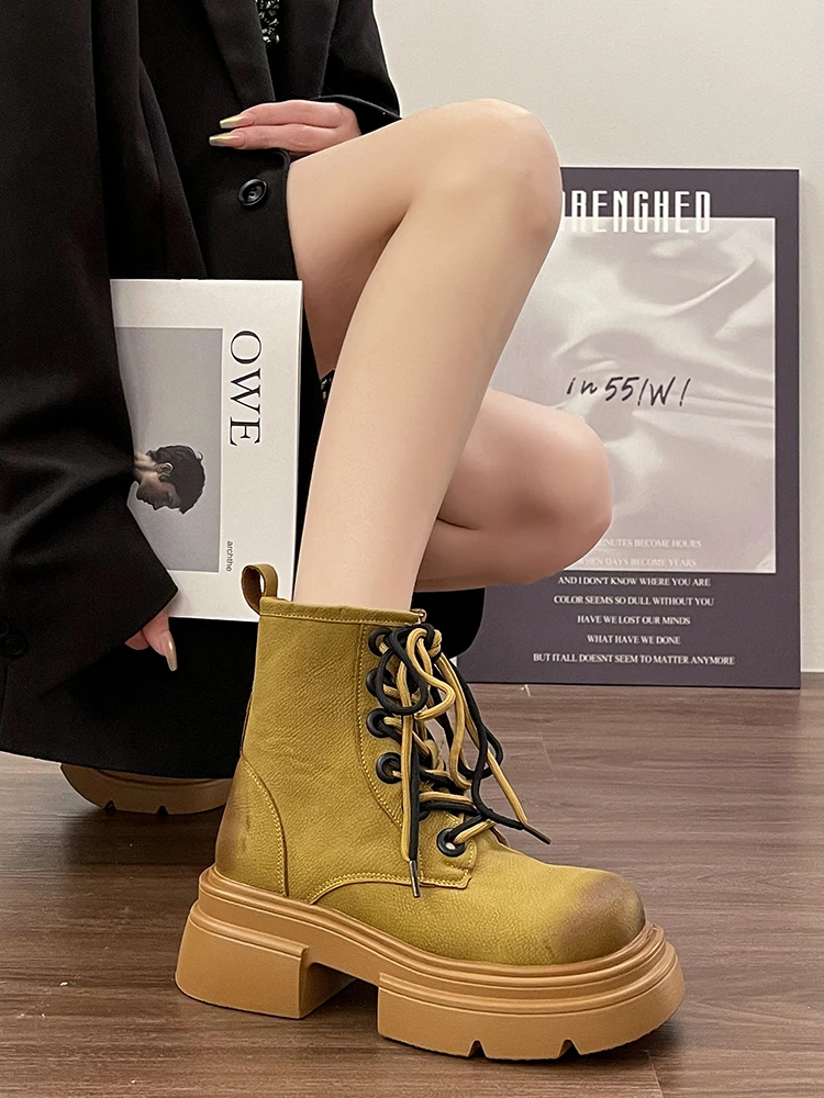 

Brand Women's Shoes Autumn Boots Winter Footwear Boots-Women Round Toe Zipper Fashion 2023 Ladies Ankle Rock High Heel Lolita