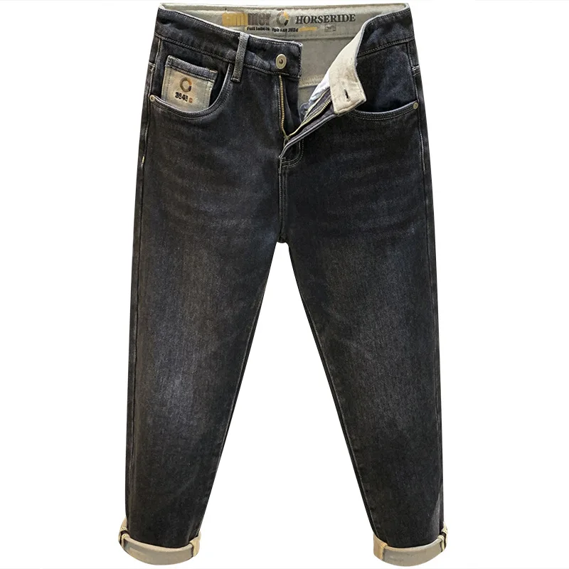 Autumn and Winter Men's Jeans Fleece Trendy Thick Slim Fit Warm Trousers Slimming Loose Elastic Harem Pants 6
