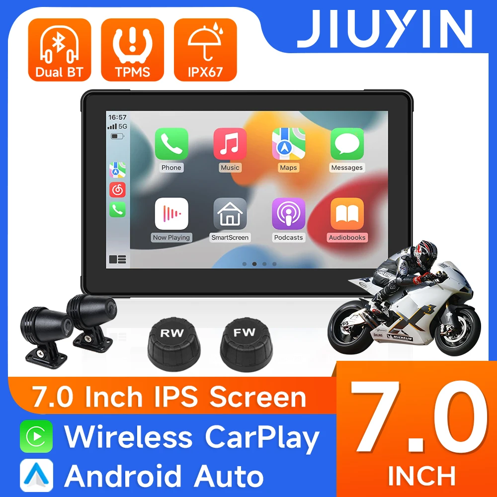 

JIUYIN 7inch Motorcycle CarPlay Navigation Wireless CarPlay Android Auto Airplay Display Screen Portable Motorcycle Monitor