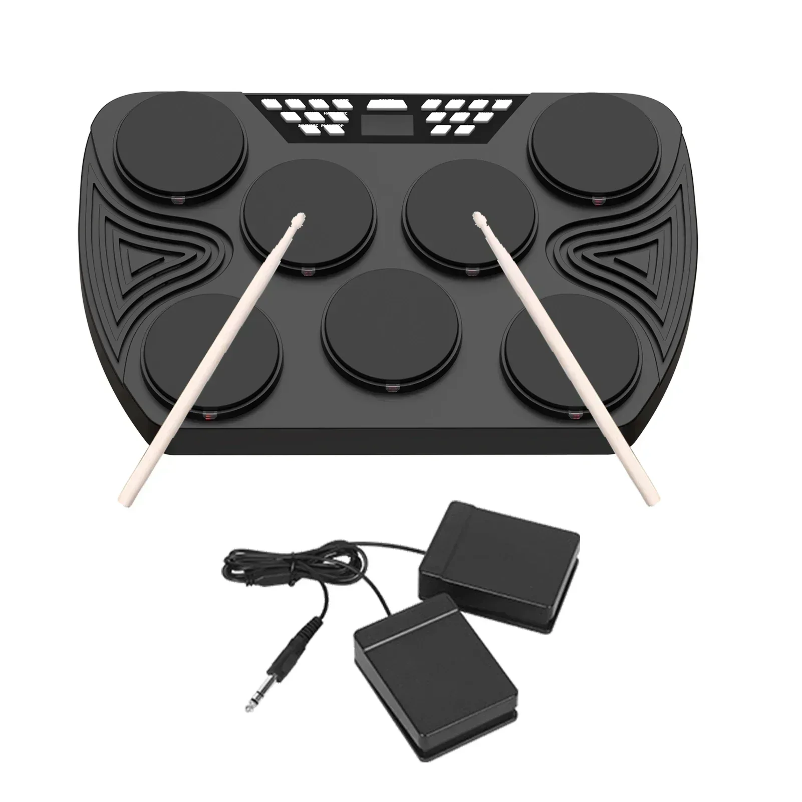 Electronic Drum Set 7 Speed Desktop Drum with Built-in 2 Speakers Stereo Rechargeable Practice Portable Drum Pads