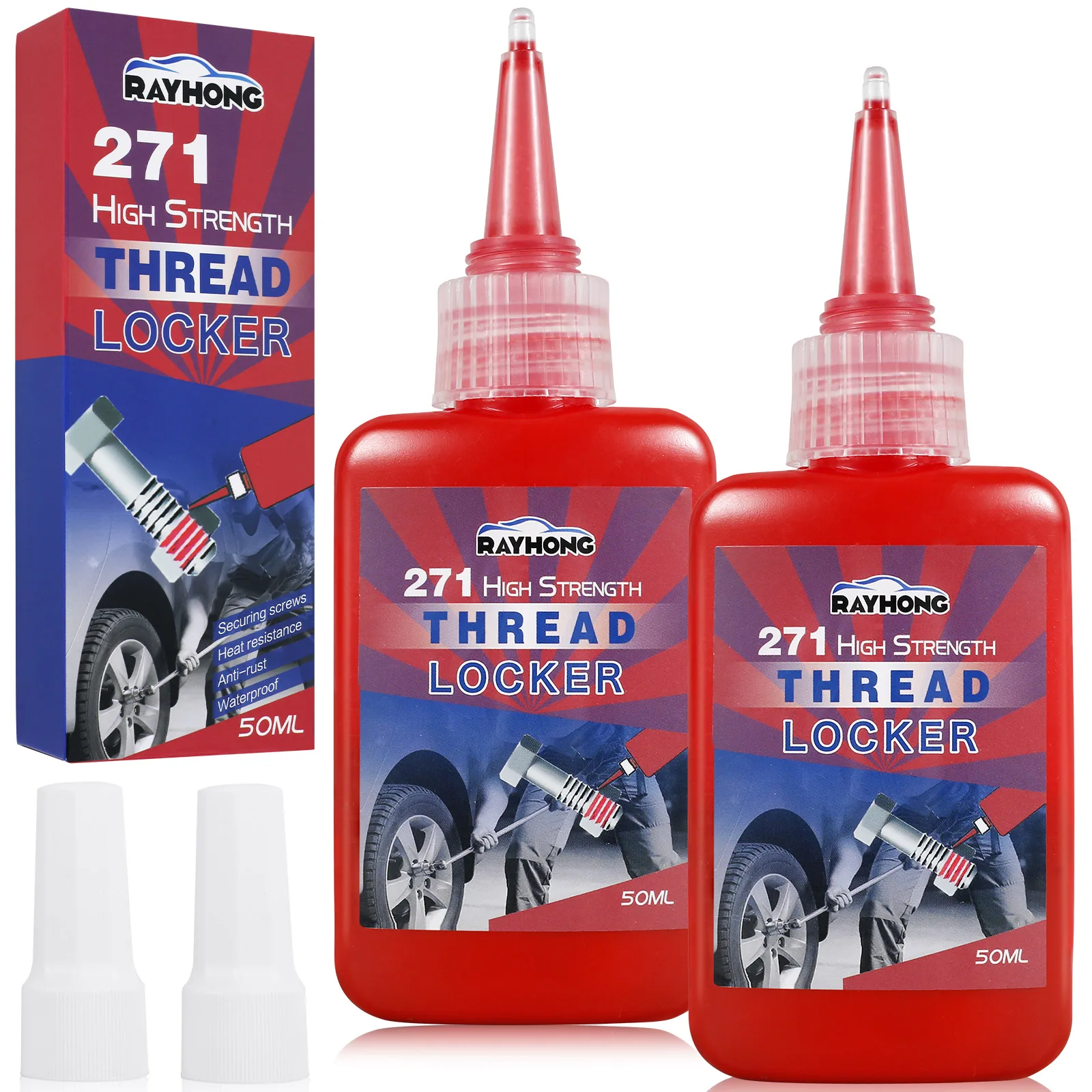 

2Pcs Thread Locker 50ml High Strength 271 Nuts Bolts Threadlocker Seal Fasteners and Metal Threadlocker Leak-Proof Lock Tight