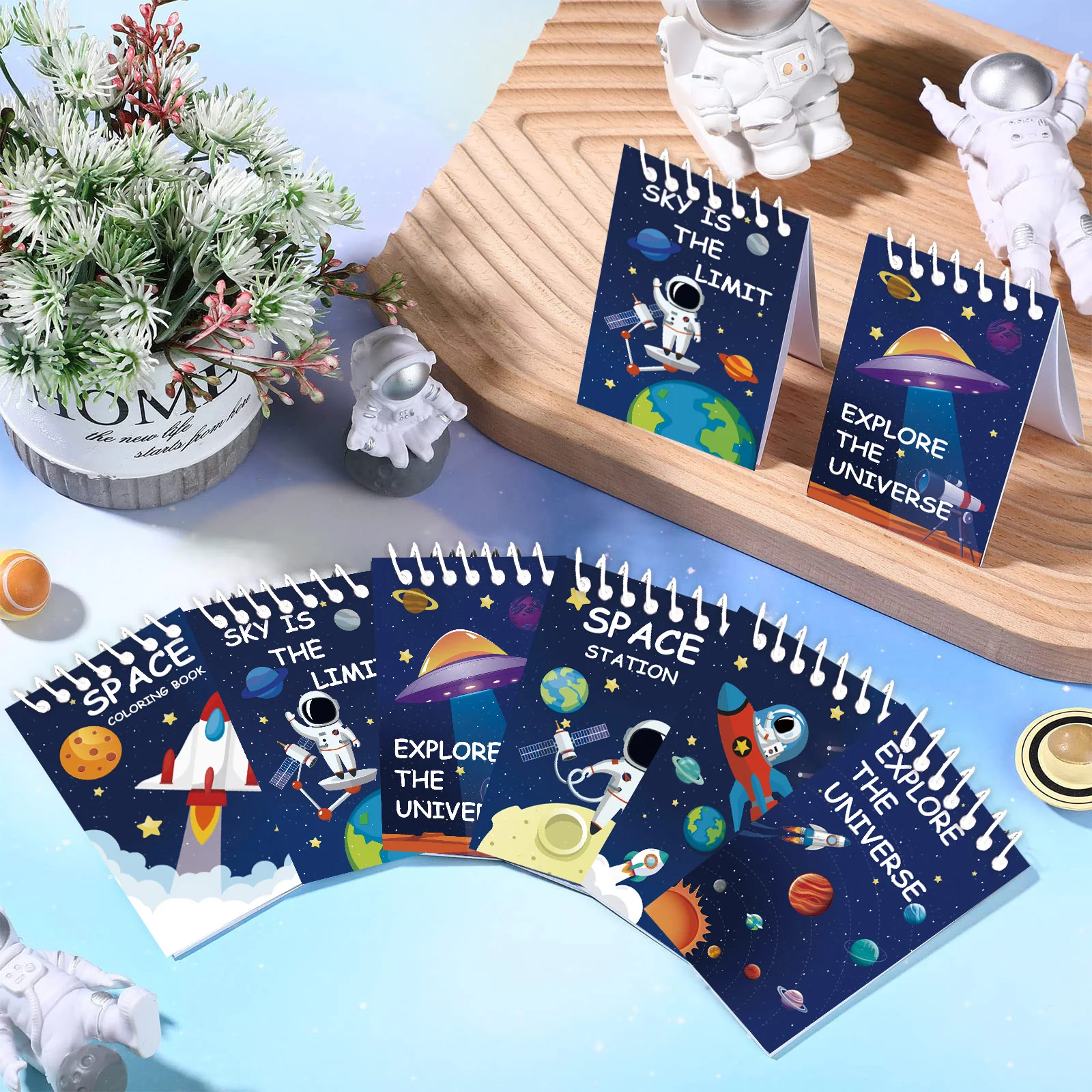 Outer Space Mini Notebook 6 Pack Kids Space Party Favors Solar System Astronaut Science Rocket Planet Small Spiral Notepad Mini Notebook