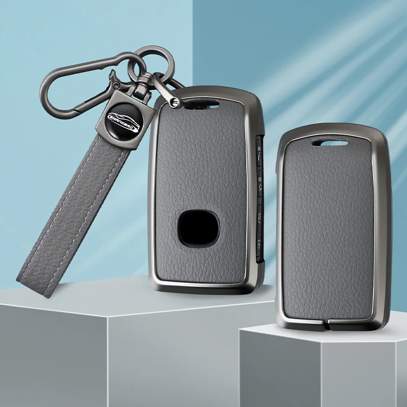 Premium Zinc Alloy Leather Car Key Case Cover - 2/3 Button Design, Sleek and Durable Key Accessory