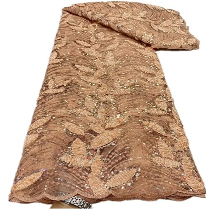 

2022 Latest Elegant African Embroidery sequins Tube Lace With Sequins Nigeria Wedding Party Dress Sewing FD831