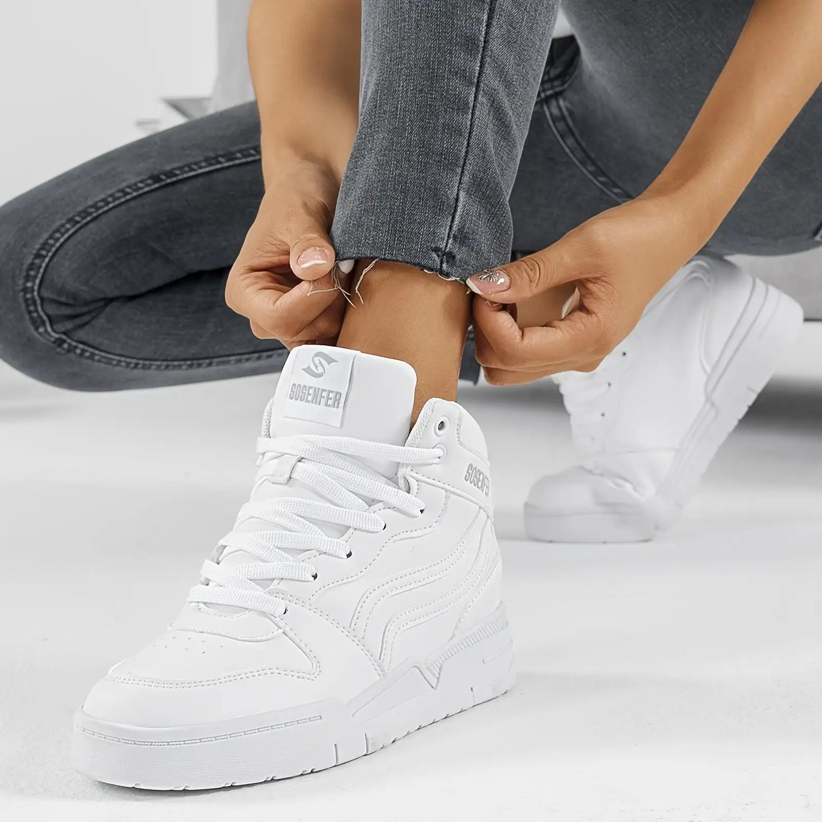 

Women's High Top Skate Shoes, Versatile Solid Color Round Toe Platform Sneakers, Outdoor Non Slip Sport Shoes