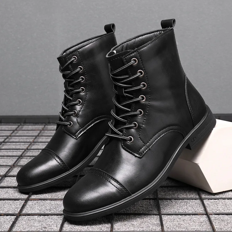 Men's Plush Warm Leather Boot Italian Style Chelsea Boots Outdoor Boot Man Ankle Shoes for Men winter snow boots men boots