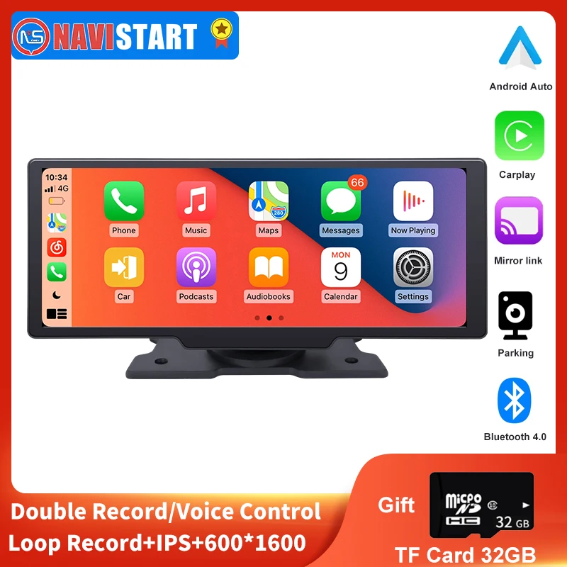 

NAVISTART 10.26" Dash Cam Rearview Camera Carplay & Android Auto Smart Player With Voice Control Car DVR BT FM Mirror Monitor